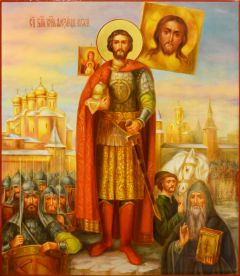 Рукописная икона Александр Невский масло №4 (Размер 27х31 см)