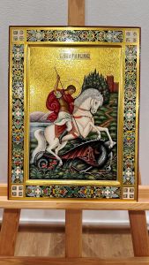 Рукописная икона Чудо Георгия о змие №61 (Размер 30х40 см)