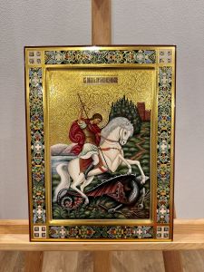 Рукописная икона Чудо Георгия о змие №61 (Размер 30х40 см)