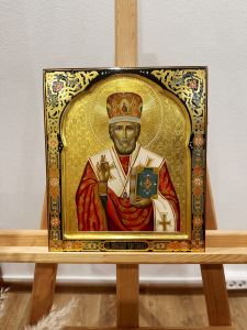 Рукописная икона Николай Чудотворец №177 (Размер 27х31 см)