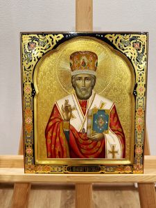 Рукописная икона Николай Чудотворец №177 (Размер 27х31 см)