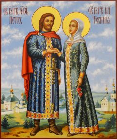 Рукописная икона Петр и Феврония 141 (Размер 17х21 см)