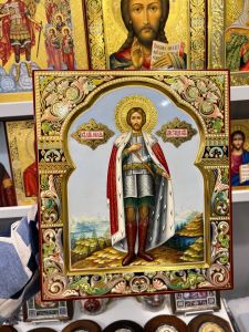 Рукописная икона Александр Невский №97 (Размер 27х31 см)