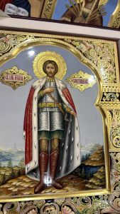 Рукописная икона Александр Невский №97 (Размер 27х31 см)