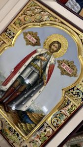 Рукописная икона Александр Невский №97 (Размер 27х31 см)