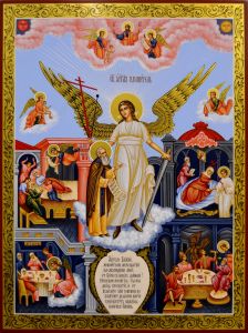 Рукописная икона Ангел Хранитель и Александр Свирский