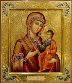 Рукописная икона Иверская с резьбой 16 (Размер 27*31 см)