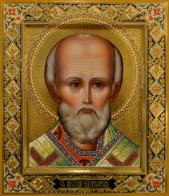 Рукописная икона Николай Чудотворец оплечный 97 (Размер 27*31 см)