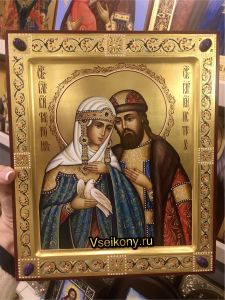 Рукописная икона Петр и Феврония 111 (Размер 21*25 см)