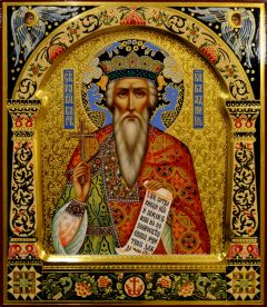 Рукописная икона Владимир с резьбой 16 (Размер 27*31 см)