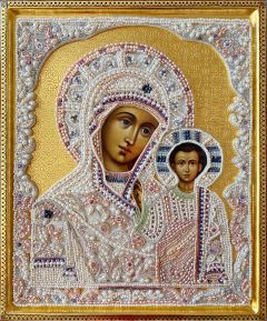 Рукописная венчальная пара с жемчужным окладом (Размер 25*31 см)