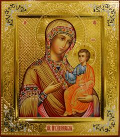 Рукописная икона Иверская с резьбой 16 (Размер 27*31 см)