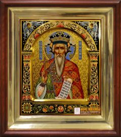 Рукописная икона Владимир с резьбой 16 (Размер 27*31 см)