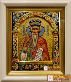 Рукописная икона Владимир с резьбой 16 (Размер 27*31 см)