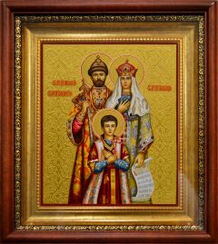 Рукописная икона Николай Второй, царица Александра и царевич Алексий №5 (Размер 17*21 см)