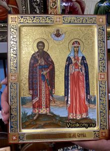 Рукописная семейная икона Вячеслав Чешский и Людмила Чешская