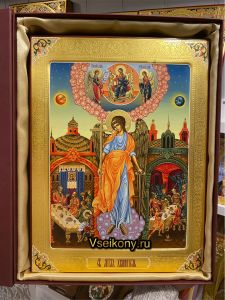 Рукописная икона Ангел Хранитель с клеймами №117 (Размер 30х40 см)