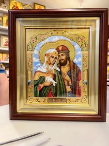 Рукописная икона Петр и Феврония 156 (Размер 21Х25 см)