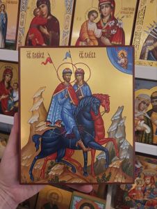 Рукописная икона Святые Борис и Глеб