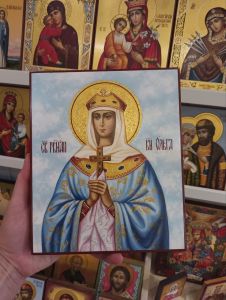 Рукописная икона Ольга равноапостольная №45 (Размер 17х21 см)