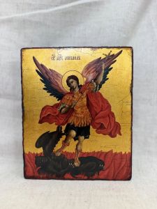 Рукописная икона Архангел Михаил с кракелюром №60 (Размер 17х21 см)