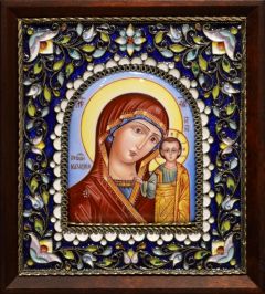 Рукописная икона Казанская из финифти №41 (Размер 14х16 см)
