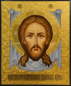 Рукописная икона Спас Нерукотворный №46 (Размер 21х25 см)