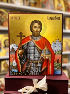 Рукописная икона Александр Невский №76 (Размер 27х31 см)