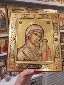 Рукописная икона Божией Матери Казанская №173 (Размер 27х31 см)