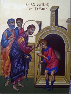 Рукописная икона Исцеление слепого