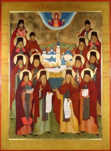 Рукописная икона Собор Оптинских старцев