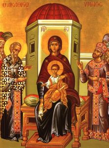 Рукописная Акафистная икона Божией Матери