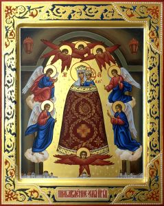Рукописная икона Прибавление ума с резьбой