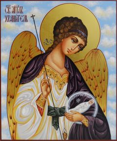 Рукописная икона Ангел Хранитель с Душой №168 (Размер 17х21 см)