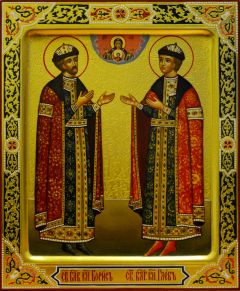 Рукописная икона Борис и Глеб 4