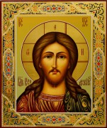 Рукописная икона Спас Вседержитель с резьбой 52 