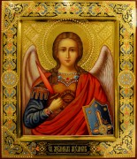 Рукописная икона Архангел Михаил с резьбой 35 (Размер 27*31 см)