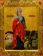 Рукописная икона Марина Антиохийская с сердоликами 