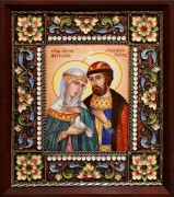 Рукописная икона Петр и Феврония финифть №152 (Размер 14х16 см)