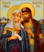 Рукописна икона Петр и Феврония масло №153 (Размер 21х25 см)