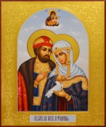Рукописная икона Петр и Феврония с Богородицей 154 
