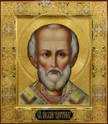 Рукописная икона Николай Чудотворец 55 