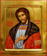 Рукописная икона Александр Невский №75 (Размер 21х25 см)