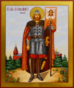 Рукописная икона Александр Невский №83 (Размер 21х25 см)