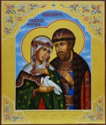 Рукописная икона Петр и Феврония с голубем 43